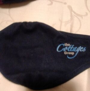 Black Face Mask with Blue Logo White